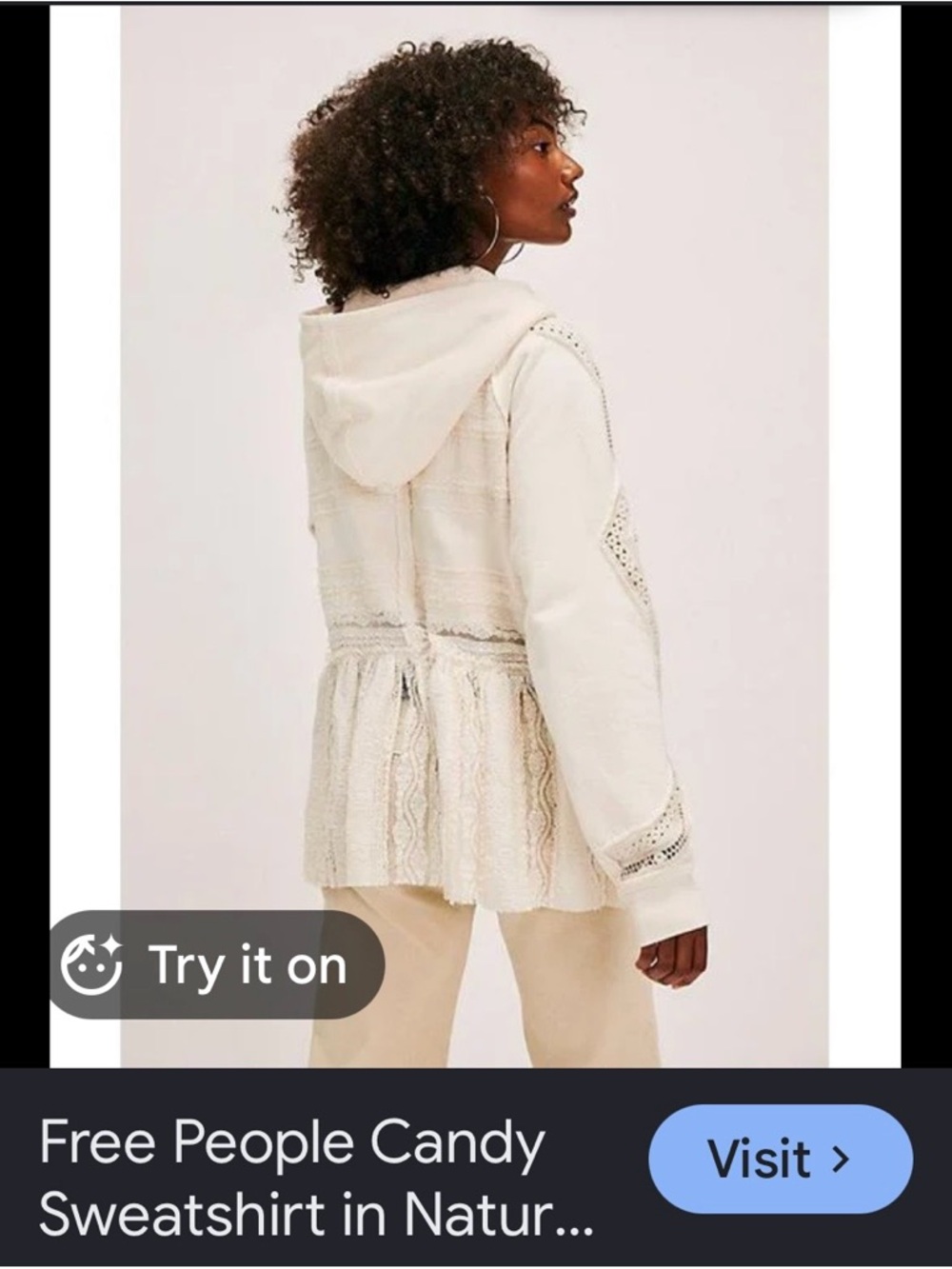 Free People Cream Lace-Trim Hooded Cardigan NWOT SIZE MEDIUM - Picture 2 of 8